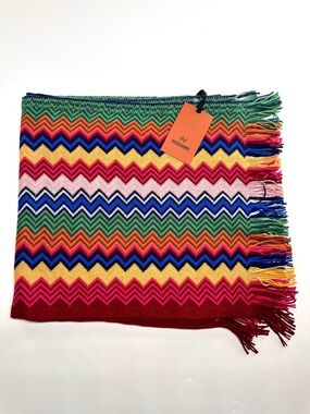 Missoni Multicolor Zigzag Knit Scarf with Fringe
